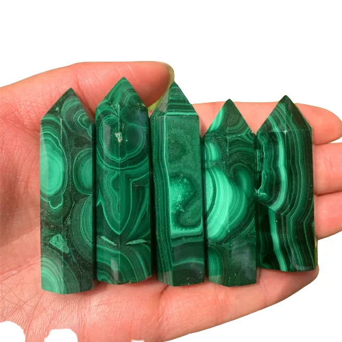 WHOLESALE NATURAL HEALING CRYSTAL MALACHITE POINT TOWER WAND FENG SHUI DECORATION MALACHITE TOWER FROM MUNTAHA AGATE