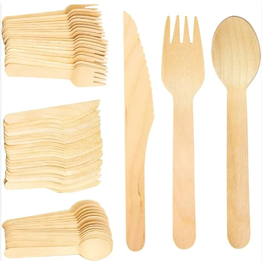 Customized Biodegradable Disposable Bamboo Spoon Eco Bamboo Material Cutlery Set with Napkin