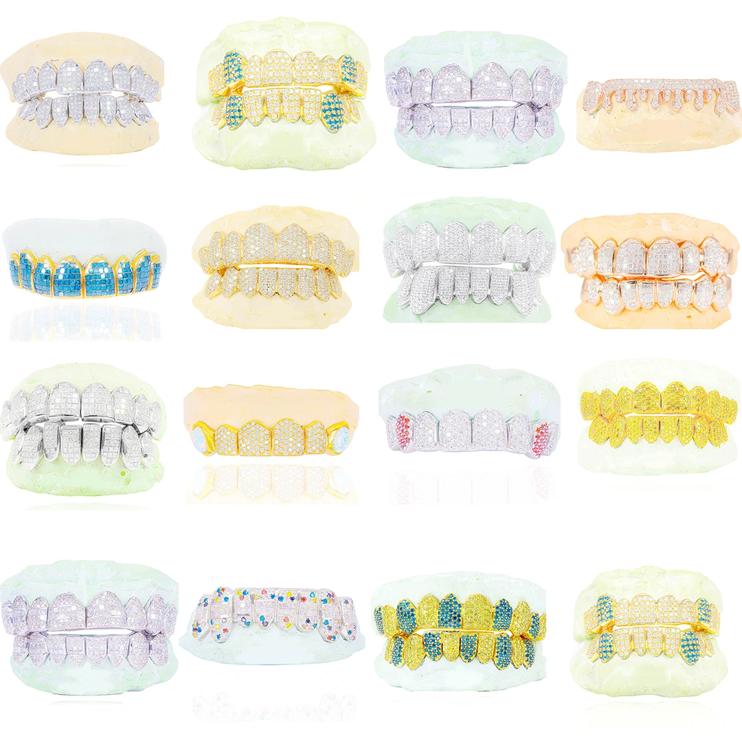 Invisible Set Custom Iced Out Hip Hop Grillz Princess Brilliant Cut 18k Gold Plated VVS Moissanite Diamond Grillz For Teeth