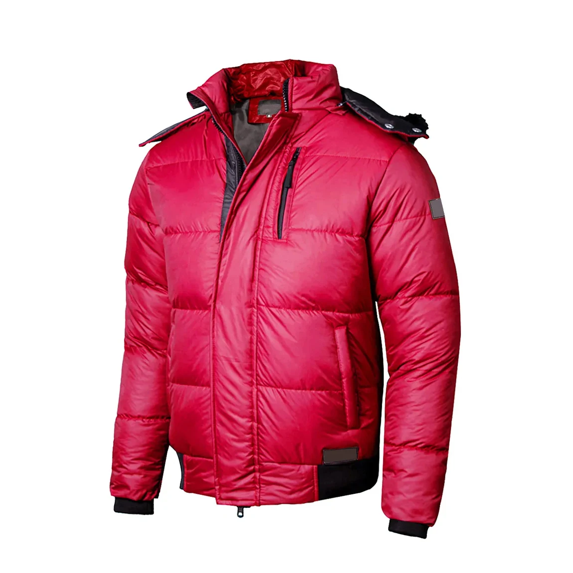 Wholesale Custom Nylon Bubble Jacket for Men Quilted Winter Puffer with Shiny Removeable Hood High Quality Fabric Size