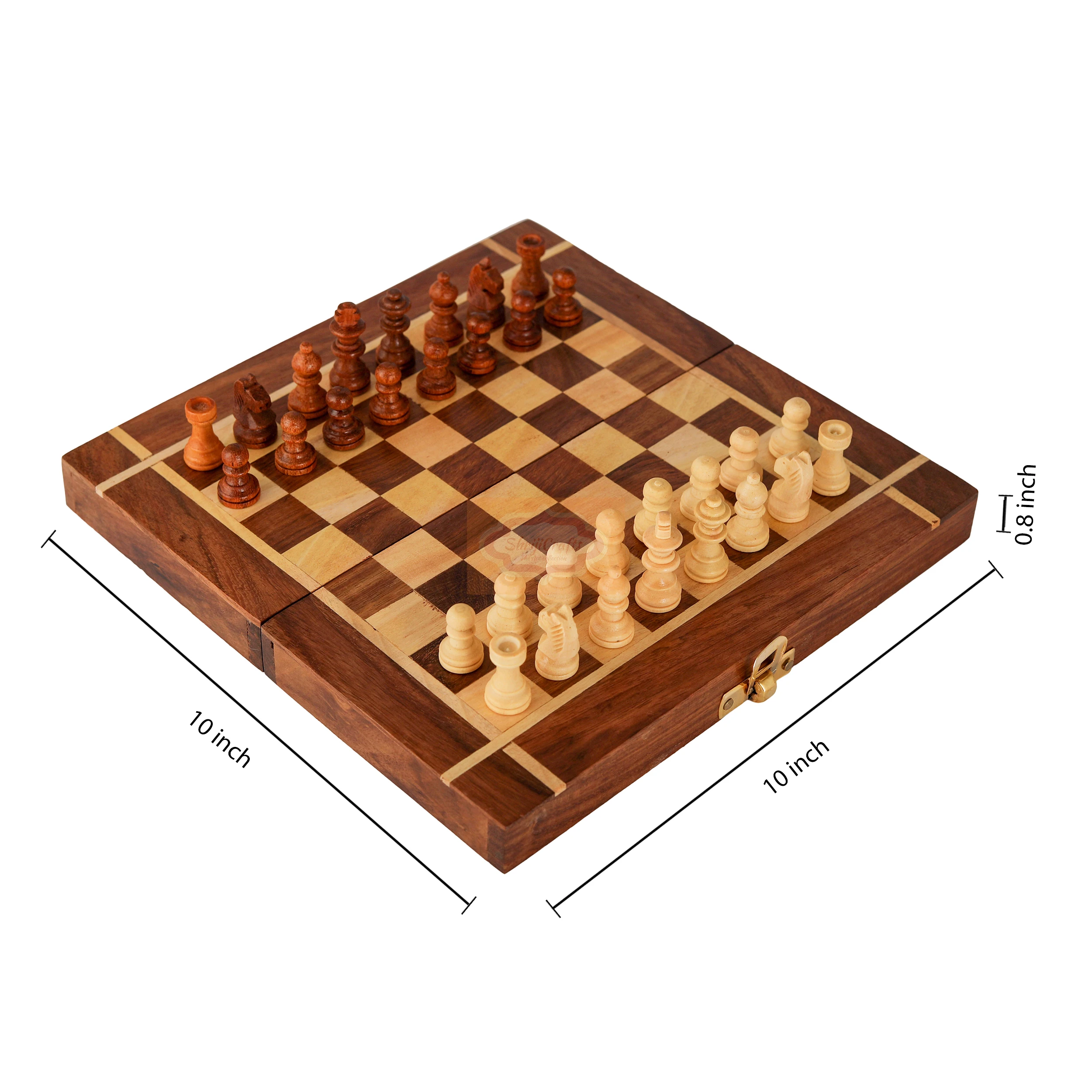 Shriji Crafts Folding Wooden Chess Board Handmade Classic Game of Brilliance Small Chess Pieces Wooden Chessmen Set Size 10 Inch