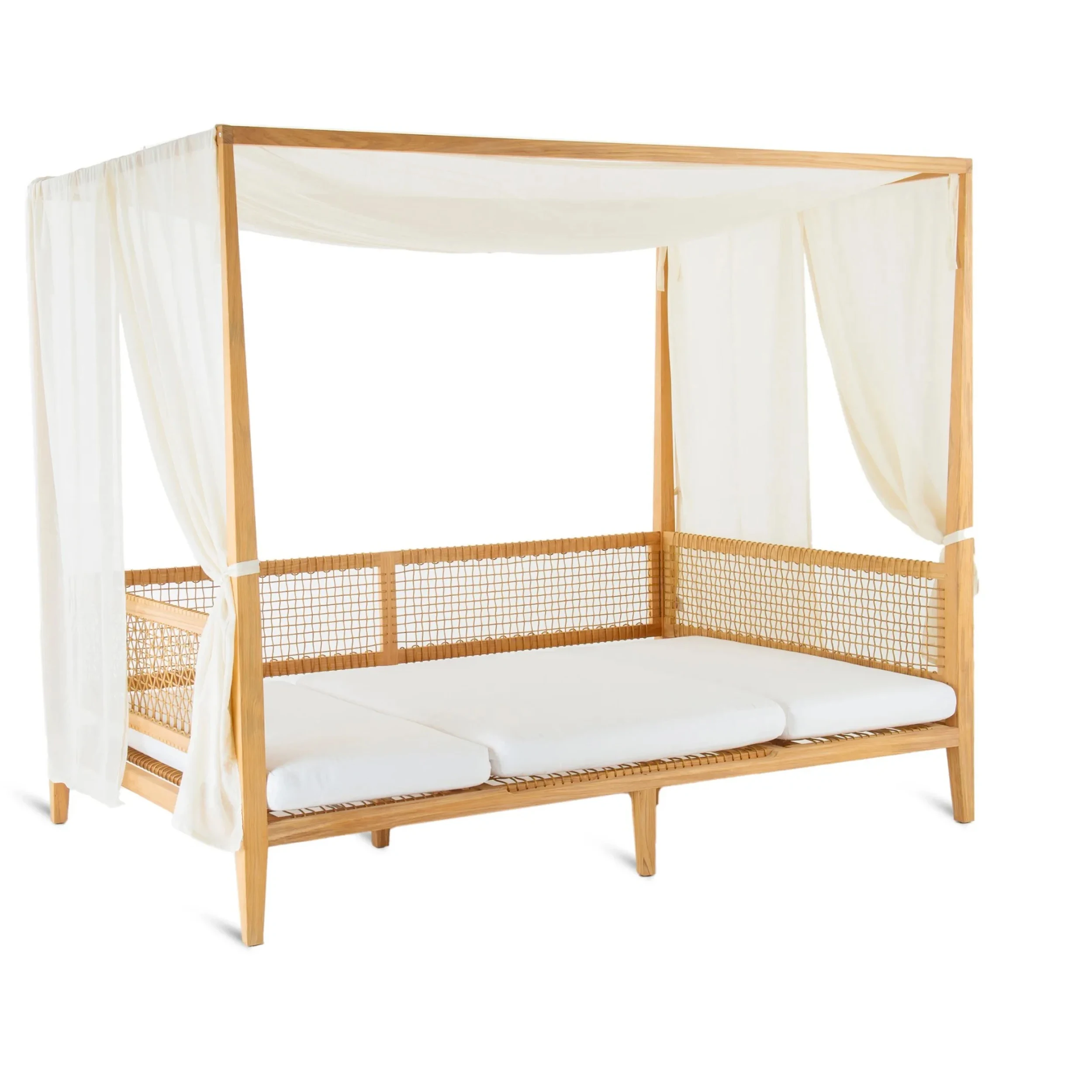 Teak Wood Outdoor Sun Daybed with Canopy and Synthetic Rattan-Tii