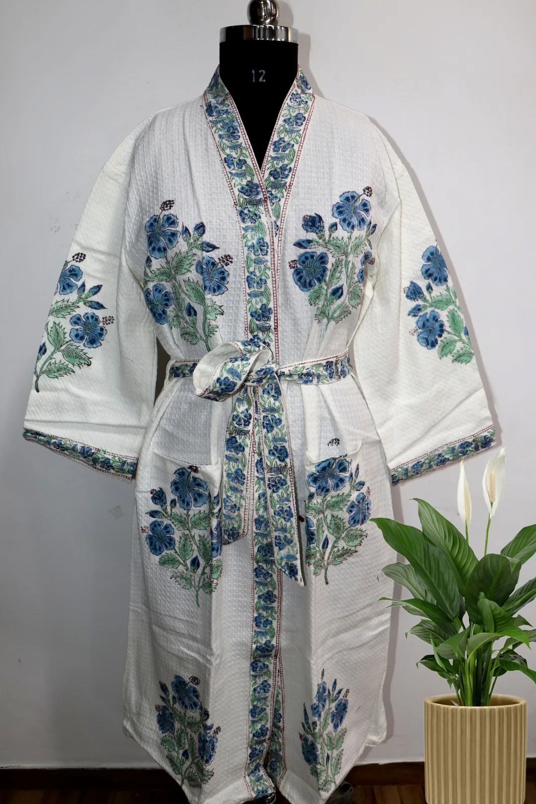 Wholesale Beautiful Cotton Hand Block Printed Bathrobes For Beach Wear Indoor Floral Printed Cotton Kimono Bathrobe Long Sleeve