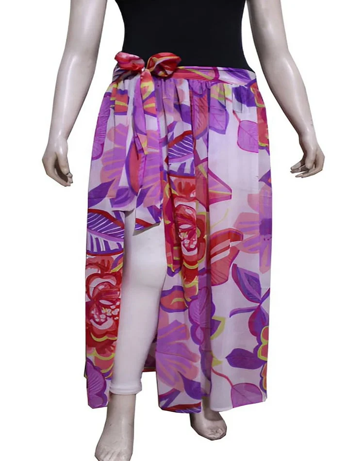 Customized printed chiffon women sarong cover ups swimwear beachwear pareo side slit long skirt summer swimwear products wrap