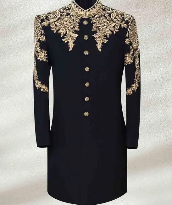 NEW---DAZZLING STYLISH GROOM  VELVET SHERWANI WITH PANT  DRESS WITH HEAVY ZARDOZI Embroidery for Party-WEAR/WEDDING Dress @ 2022