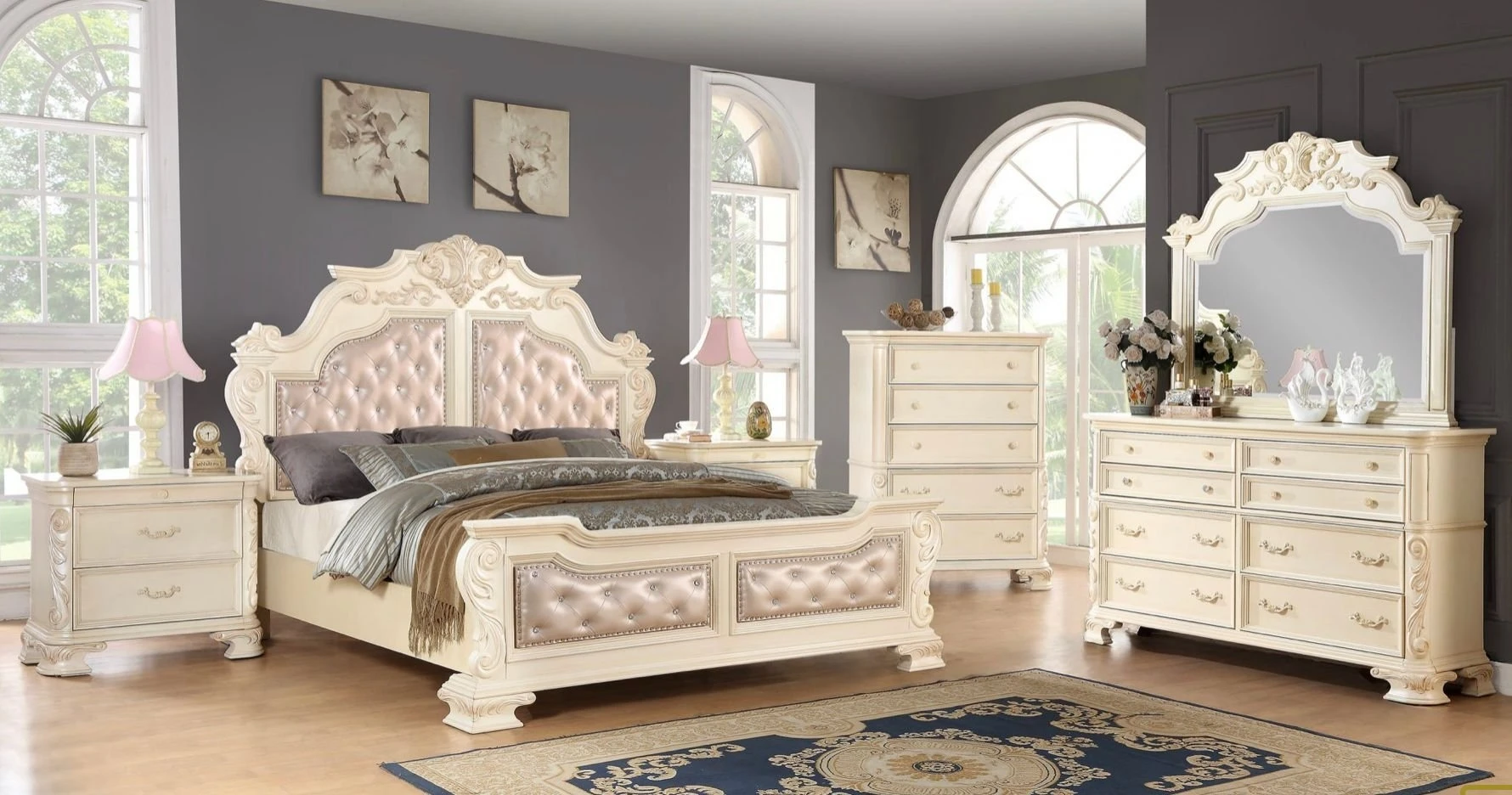 Wholesale Modern Bedroom Furniture Antique Luxury Royal Bedroom Furniture Set Living Solid Wood Bed Made in Viet Nam