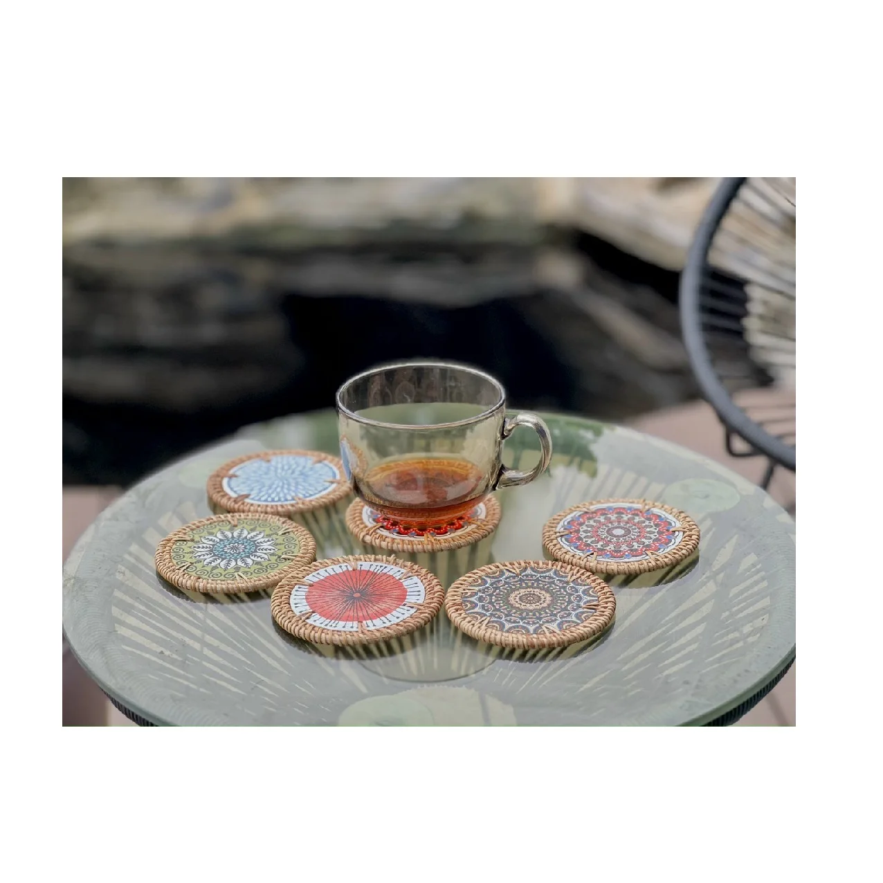 OEM Eco-friendly Mats & Pads Vintage Coasters Table Decoration Round Shape Woven Rattan Cup Coasters For Drinks