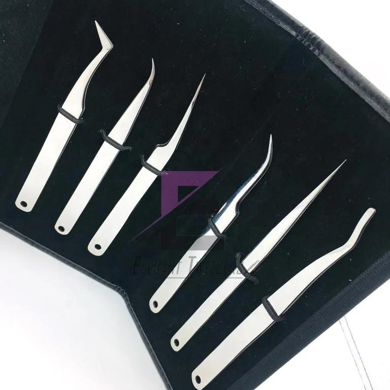 New Style Sliver Polish Full Set Great Finish Solid Eyelash Extension Tweezers Stainless Steel Private Label