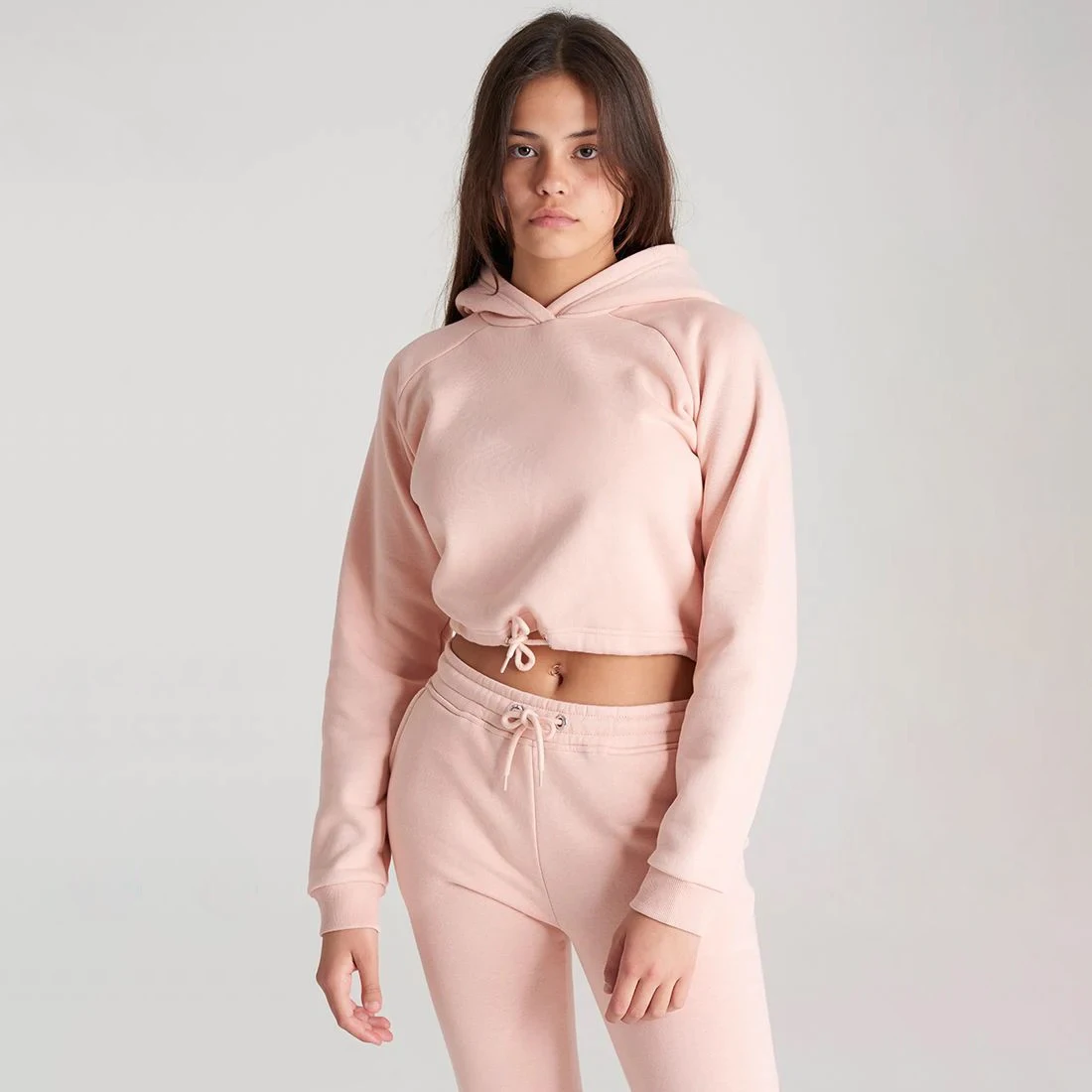 New Style Casual Wear Ladies Sweatshirts Full Oversized Sleeves Matching Drawstring Crop Hoodie For Women