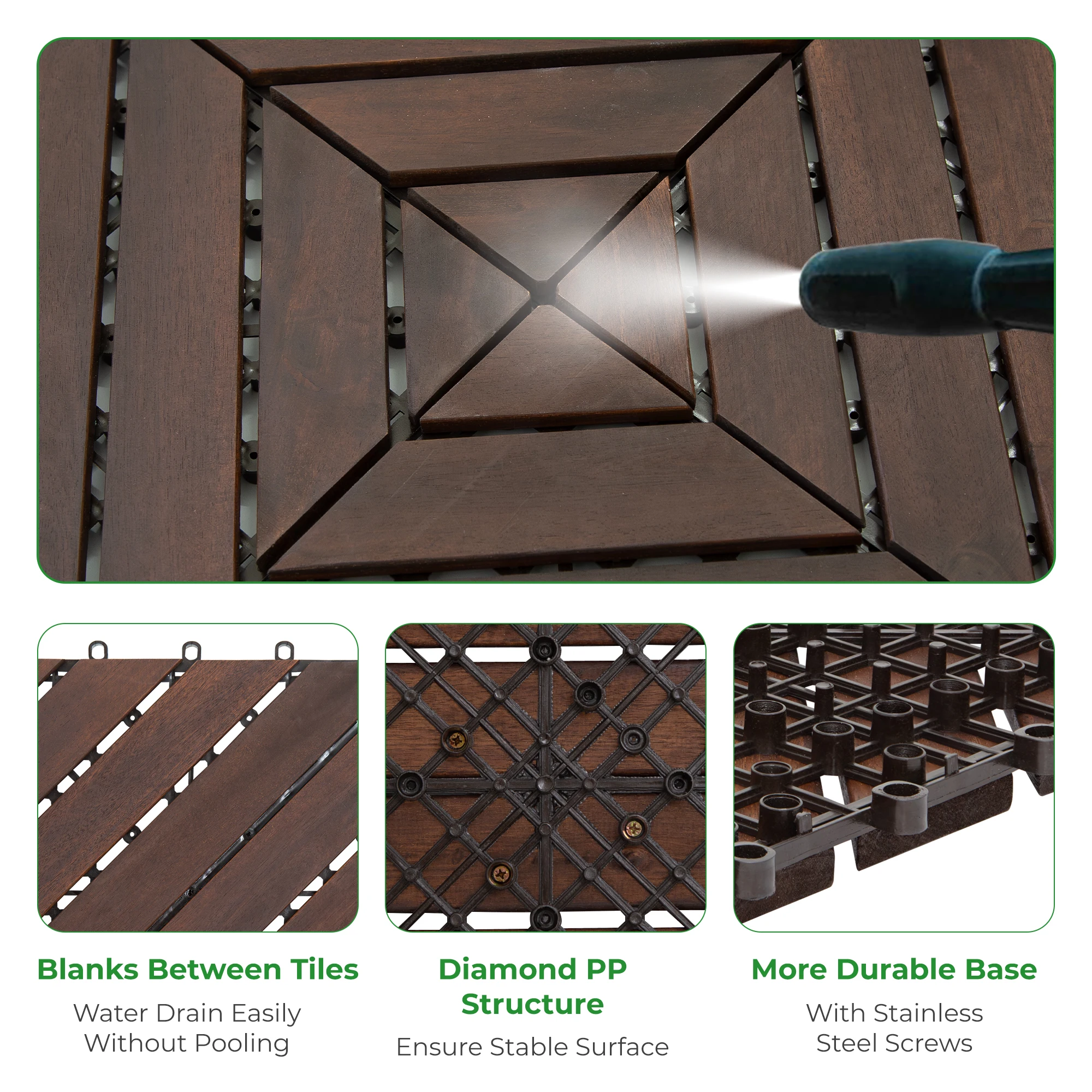 FGW-08SRS Acacia Wood Interlocking Deck Tile for Home Balcony Entry Back Yard Garden Landscaping & Decking for Home Decoration