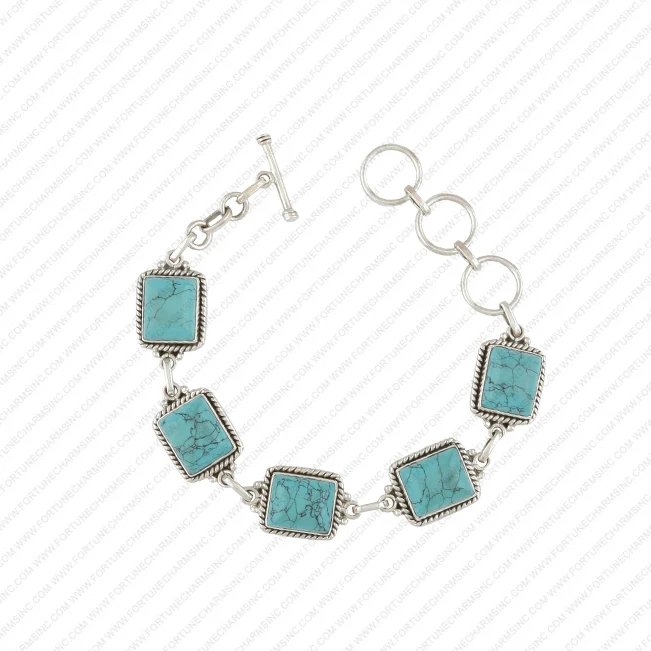 Оптовая продажа ручной работы 925 стерлингового серебра браслет натуральный бирюзовый изумрудно ограненный камень серебряные украшения подарок ей.