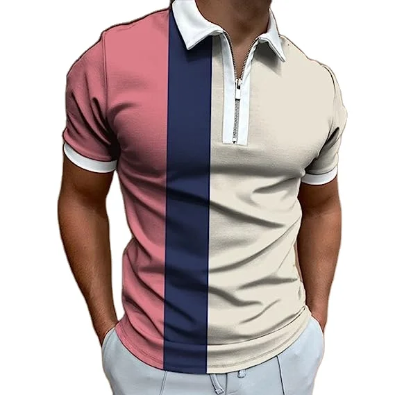 Custom Printing Cotton Polyester Contrast Color Slim Fit Sports Casual Polo Shirt With Zipper Stand Collar