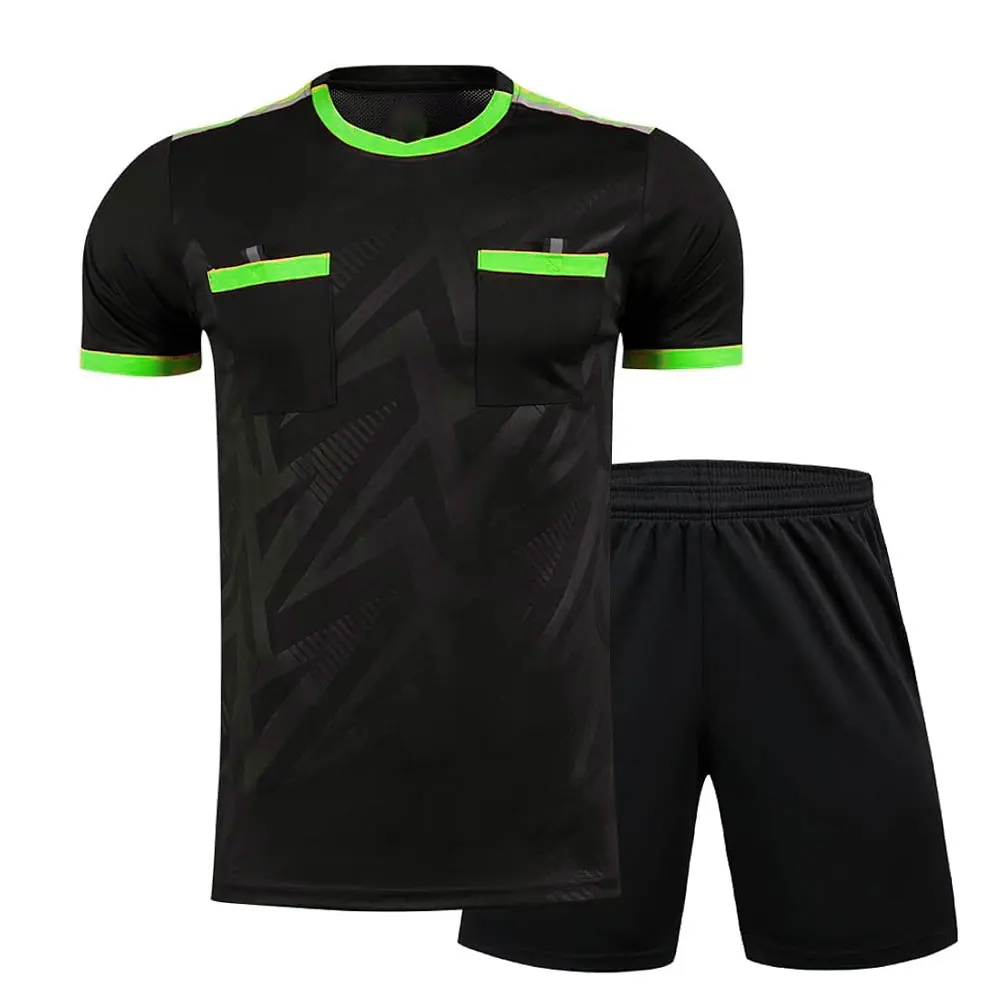 Professional Soccer Referee Uniform Men Round Neck Football Referee Jersey Set High Quality Short Sleeve Referee Uniform