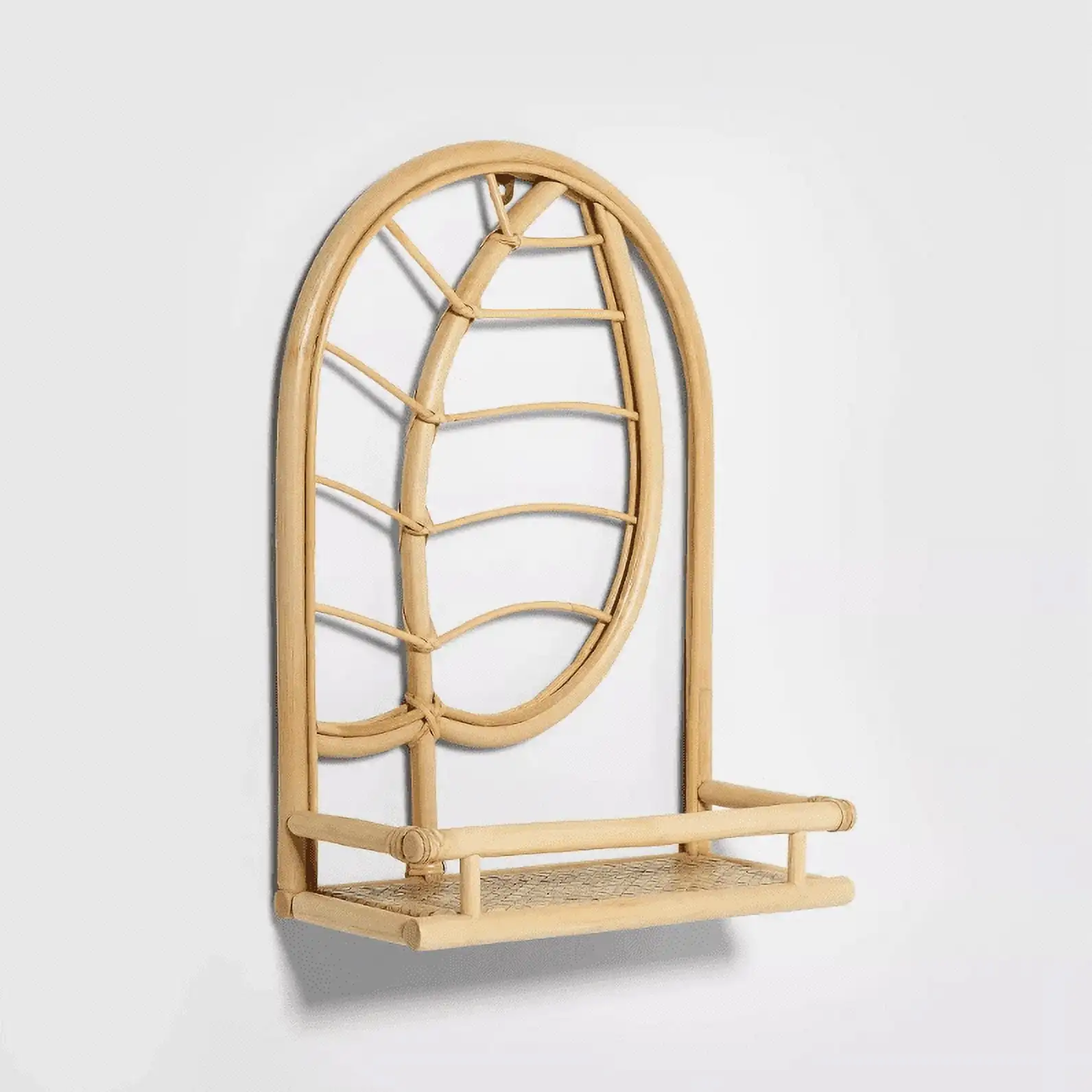 Wholesale price natural rattan decorative wall shelves rattan craft shelves for luxury home wall decorations