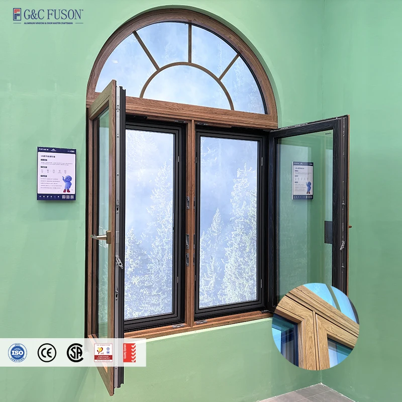 Fuson French   Soundproof Double Glass Upvc Sliding Casement Window Acr Window Wooden Grain Window