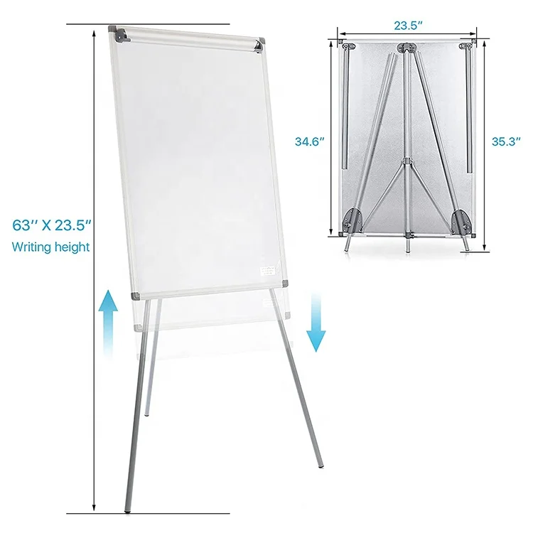 Portable foldable tripod flipchart board height adjustable mobile magnetic flipchart presentation easel for office classroom