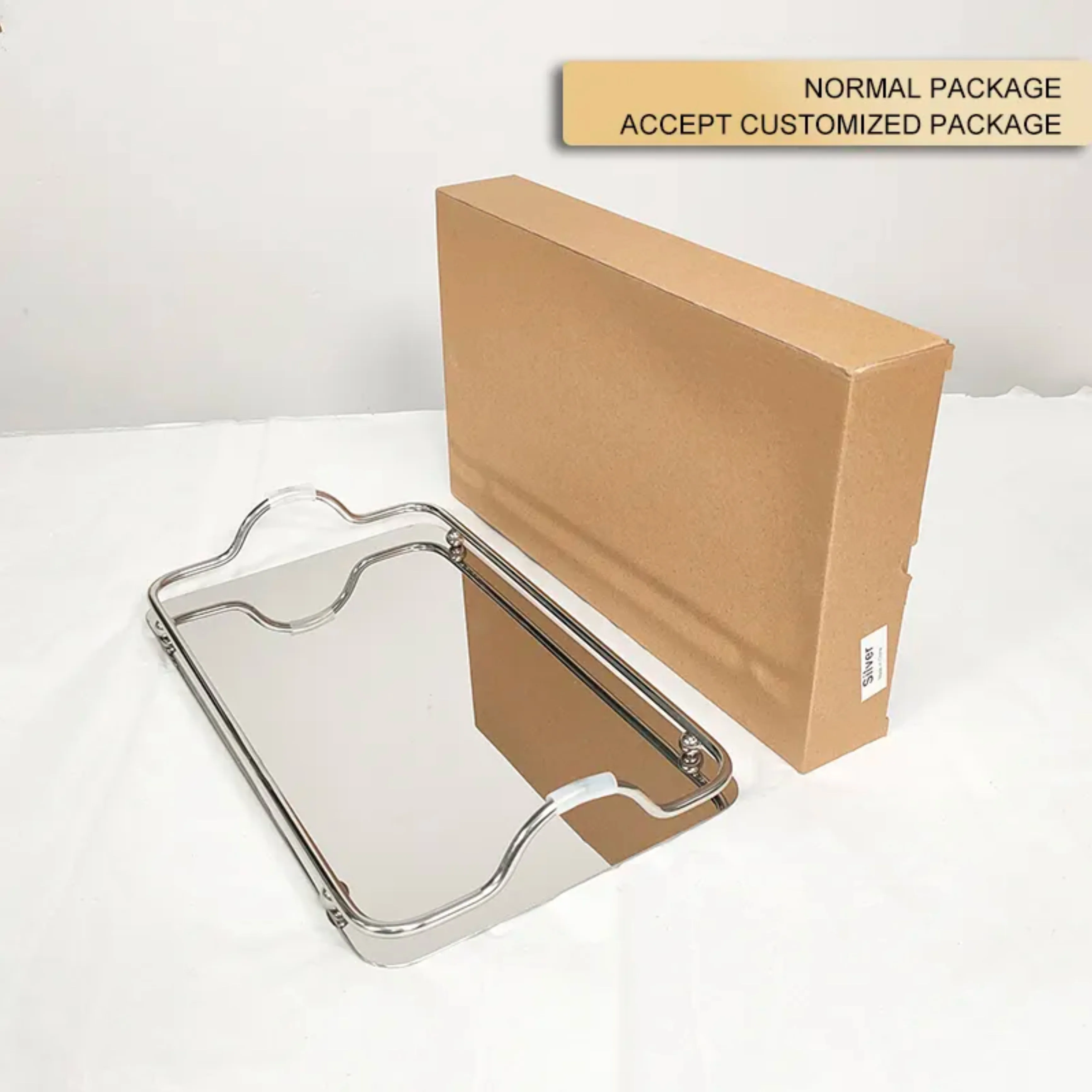 Luxury Antique Metal Serving Rectangle Decorative Trays Mirror Finished with Metal Handles for Hotels and Home