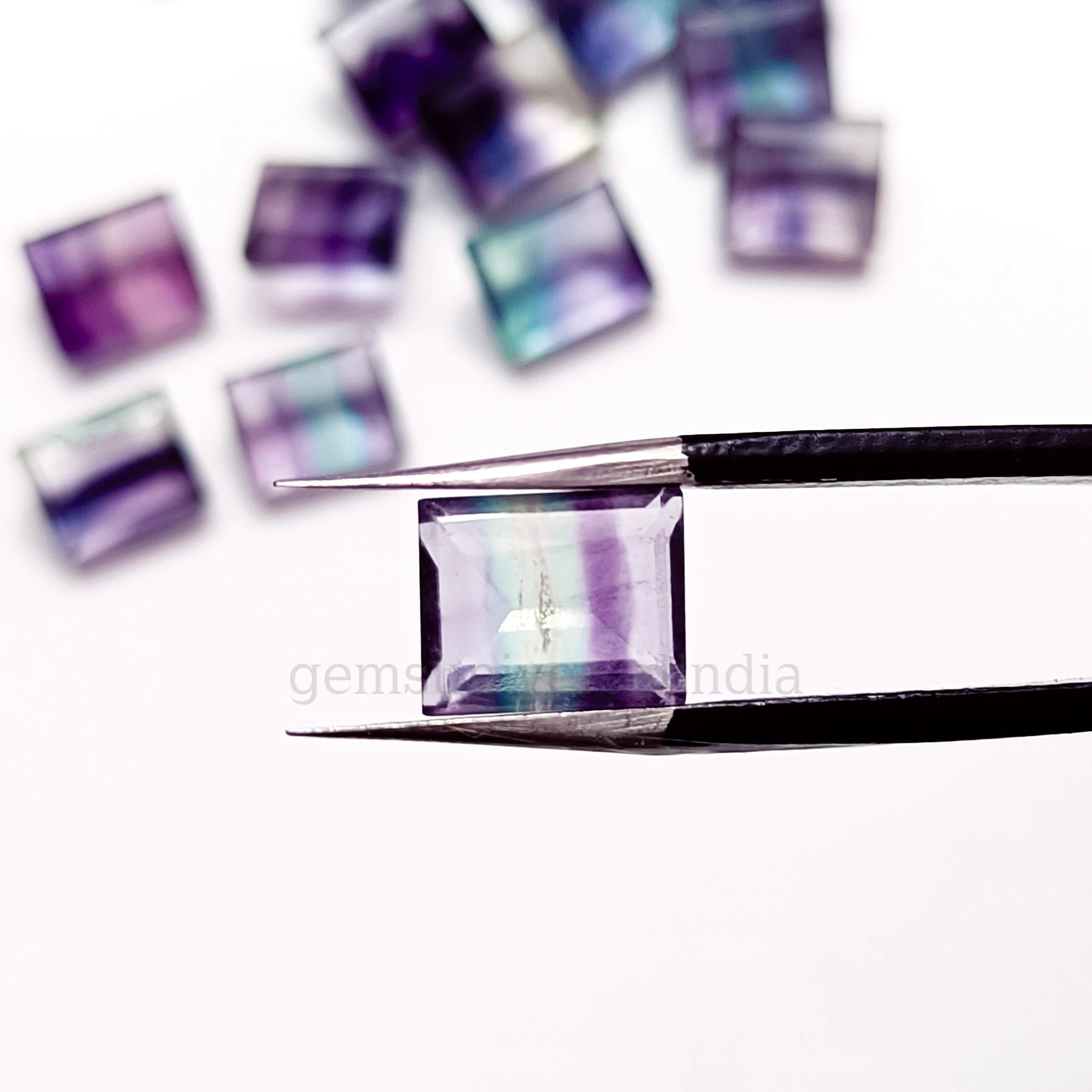 Natural Fluorite Faceted Rectangle Shape Gemstone High Quality Faceted Emerald cut Loose Calibrated Gemstone 12x16mm From India