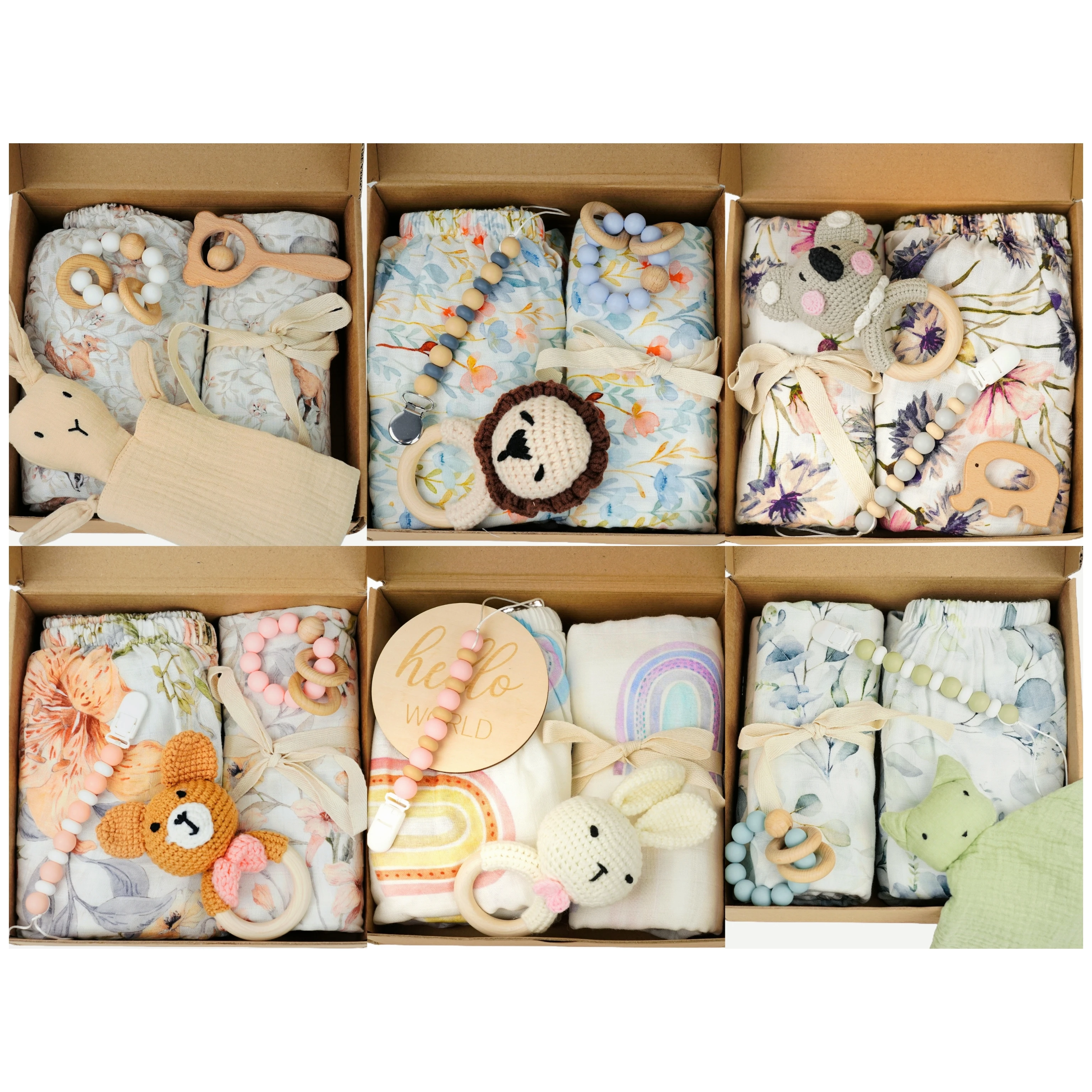 2024 Hot Selling DIY Baby Gift Set Milestone Card Cotton Quilt Bed Sheet Swaddle Towel Baby  Rattle Teething Toy