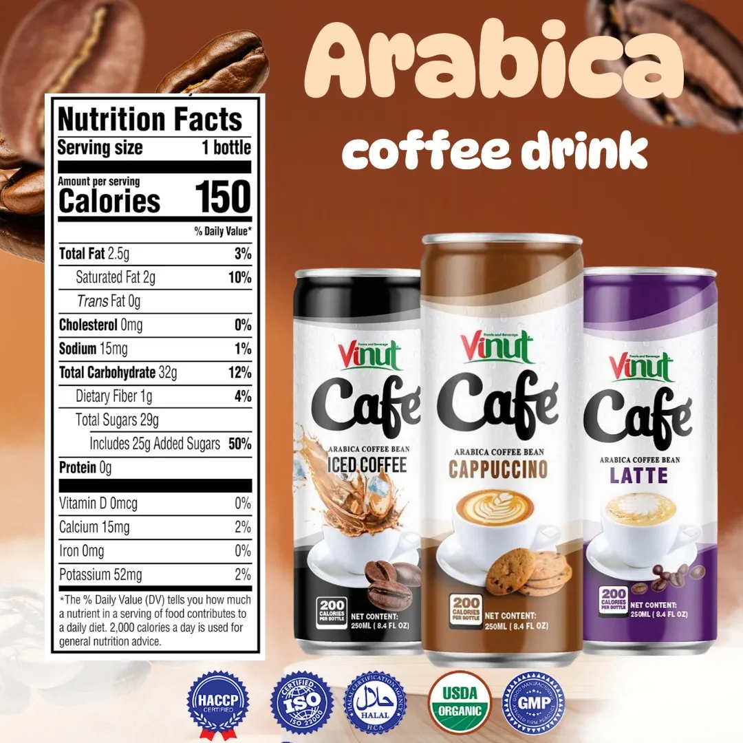 Wholesale/Private Label Coffee Drink 250ml Vietnam Arabica VINUT| Cappuccino Latte Iced Flavor, Free Sample & Design, OEM,ODM