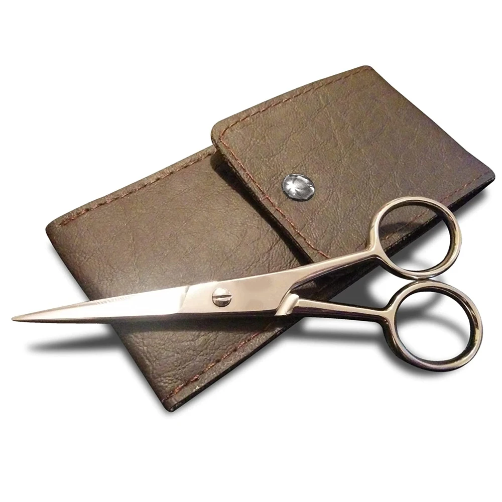 Best Quality Hair Stylish Mustache Scissors Beauty Salon Scissors Beard Haircut Scissors With Pu Leather Pouch