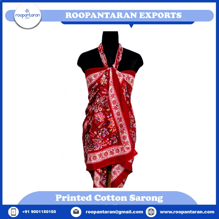 Latest Design Misty Red Gud Indian Women Wear Beach Wrap Hand Block Printed Cotton Sarong For Sale