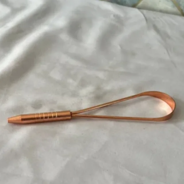 Single Handed Tongue Scraper Copper Tongue Cleaner 100% Pure Copper Material Ayurvedic Scraper Copper Tongue Scraper For Sale