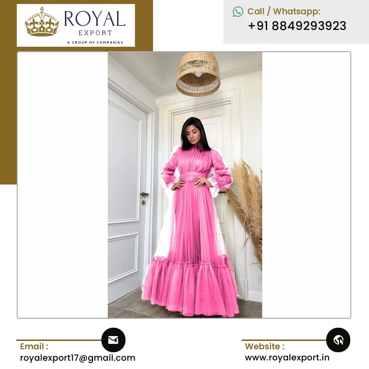 Indian Manufacturer Selling High Quality Luxury Designer New Soft Tissue Net Gown Kurti at Competitive Price