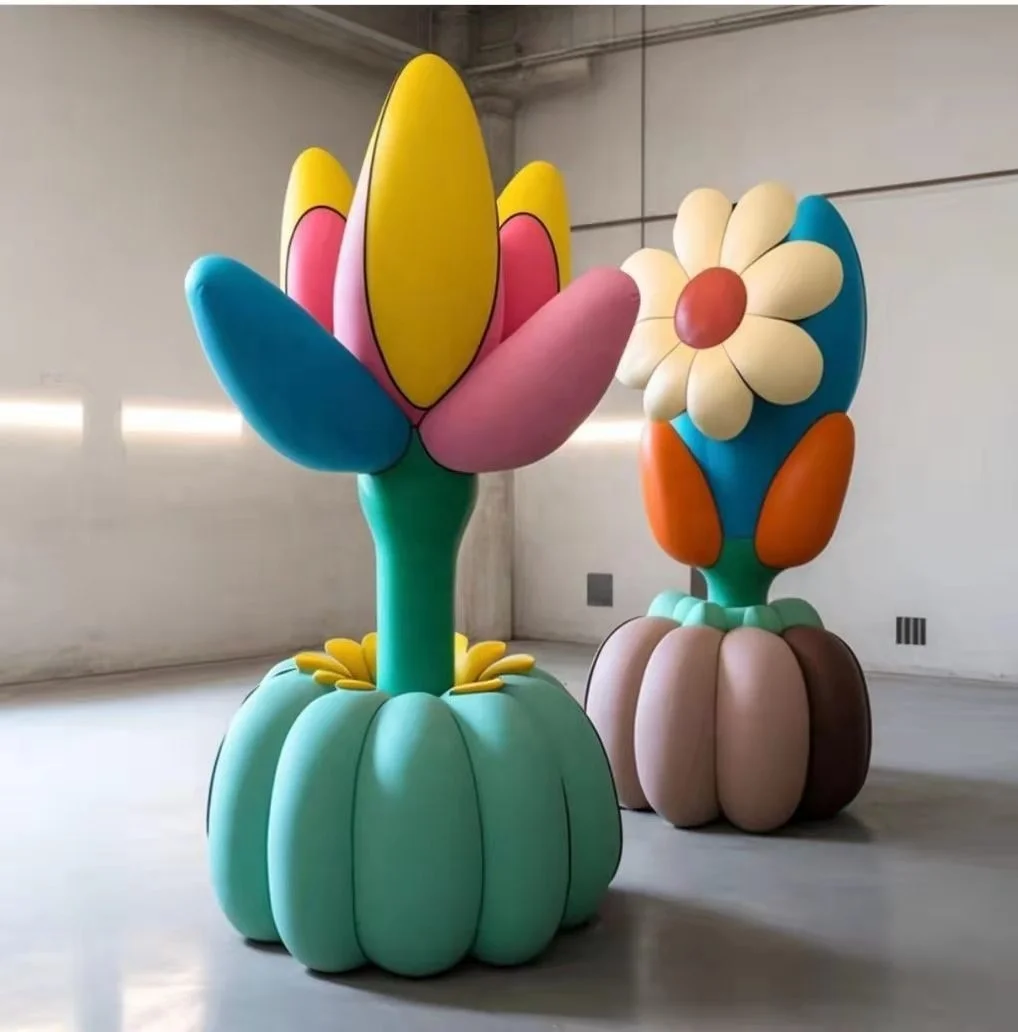 Hot sale custom handmade craft mall window display colorful artificial flowers statue indoor home decoration art sculpture