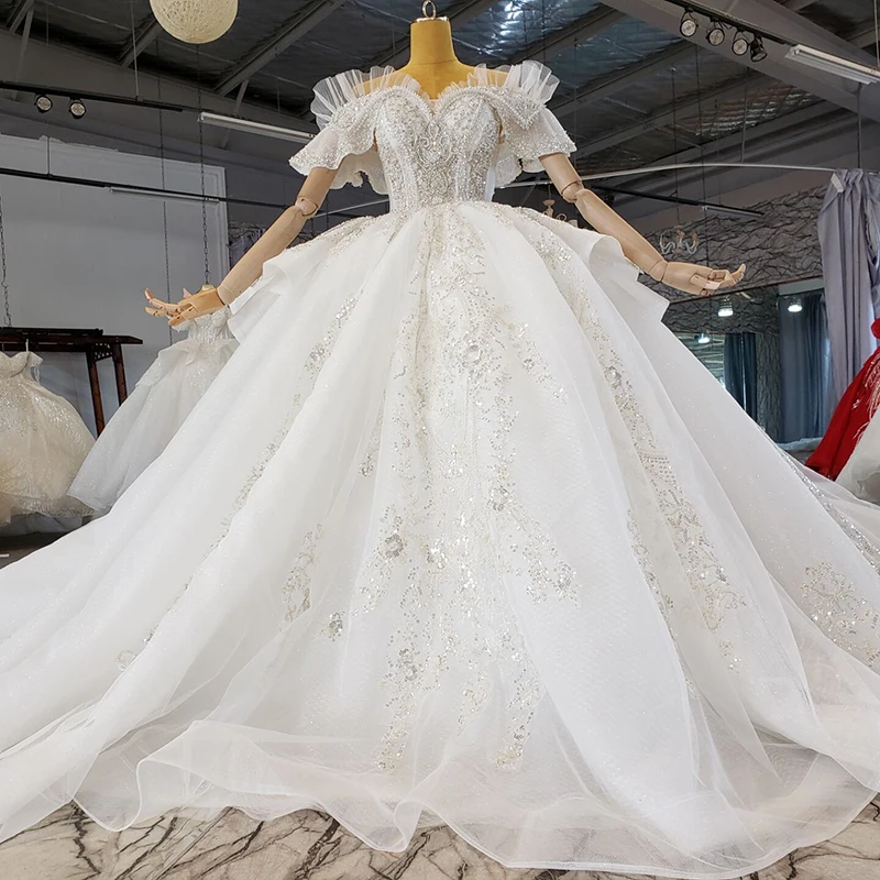 Jancember HTL2262 Heavy beads crystal wedding dress factory dress sequin wedding dress fabric