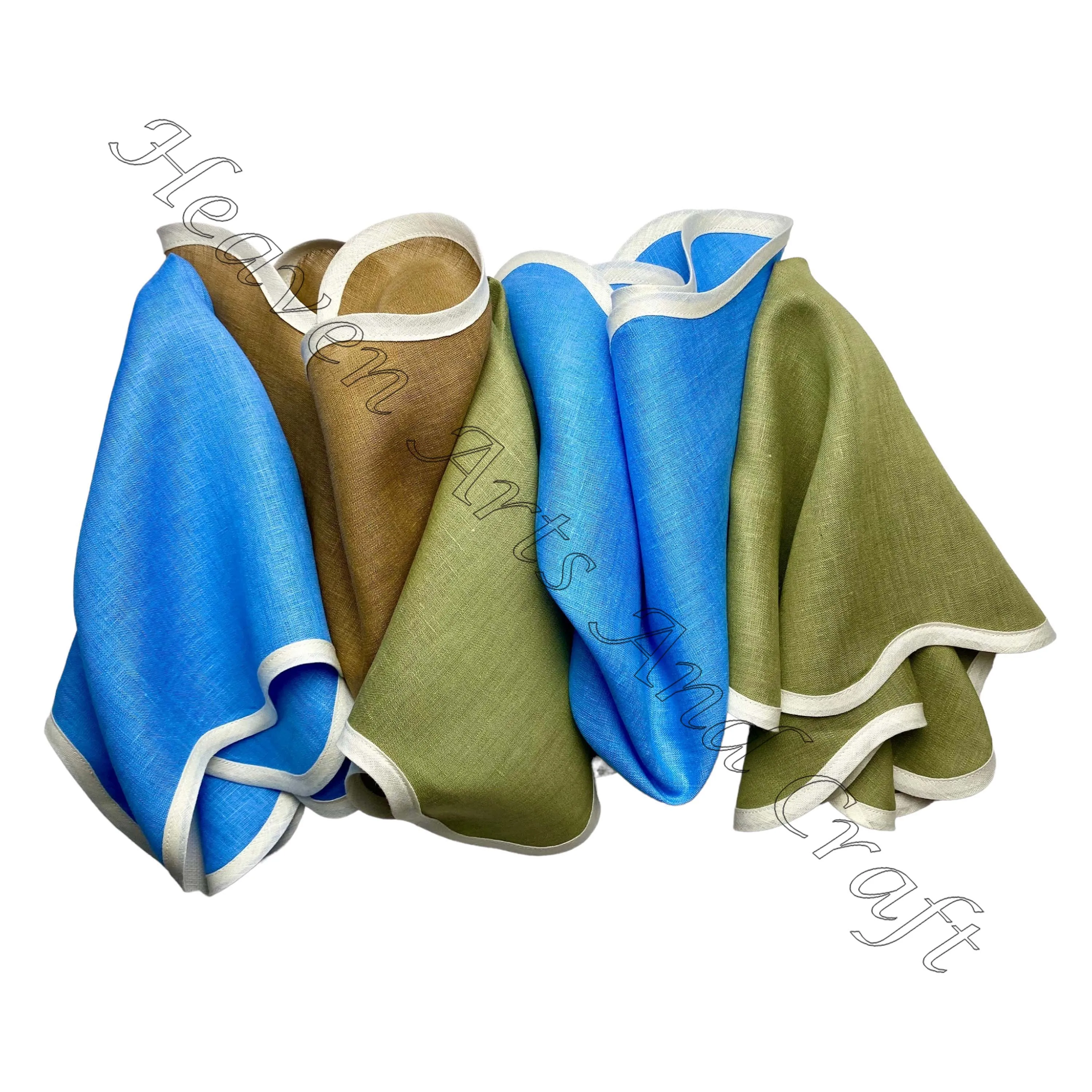 100% Linen Pure Cotton Indian Factory Dinner Hand Block Printed Scallop Napkin Dinnerware Sets  Hotel Restaurant Use Wholesale