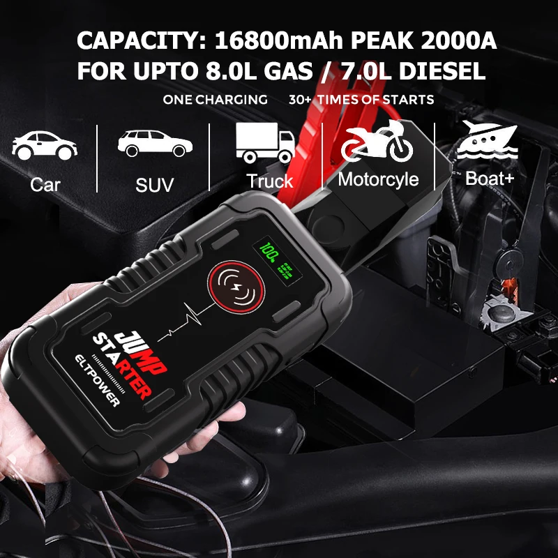 12V 16800mAh Emergency Kits Power Bank Jumper Pack Jumper Box Booster Pack Jumpstarter with Tire Compressor for Car