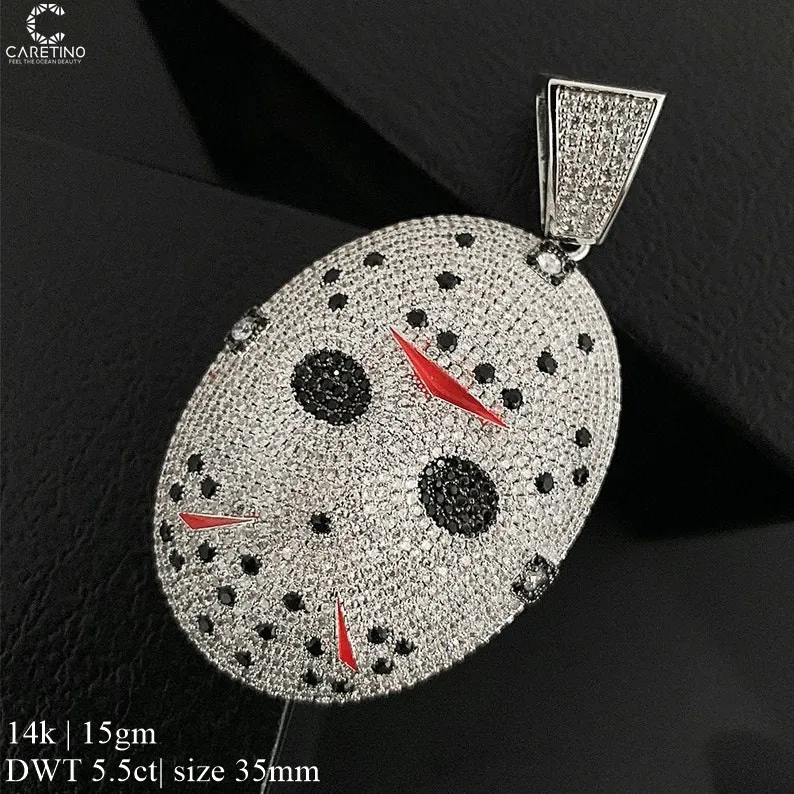 Fashion Jewelry Hip Hop Style Saw Mask Pendant  Silver Jewelry Bling Cubic Zirconia Enamel Charms Brass Necklace for Men