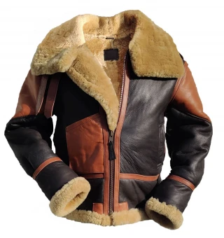Best quality High Quality Winter Sheepskin Brown Men Jacket Aviator Bomber Shearling Bomber Vintage Leather Jacket For Men