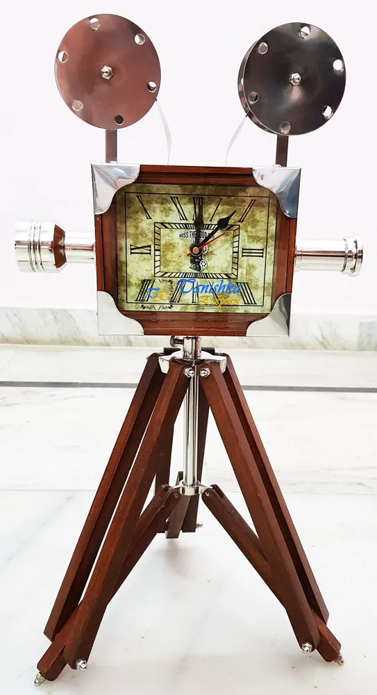 Antique Camera Retro Display Clock Model Corner Piece Clock with Tripod Stand For Home Decoration