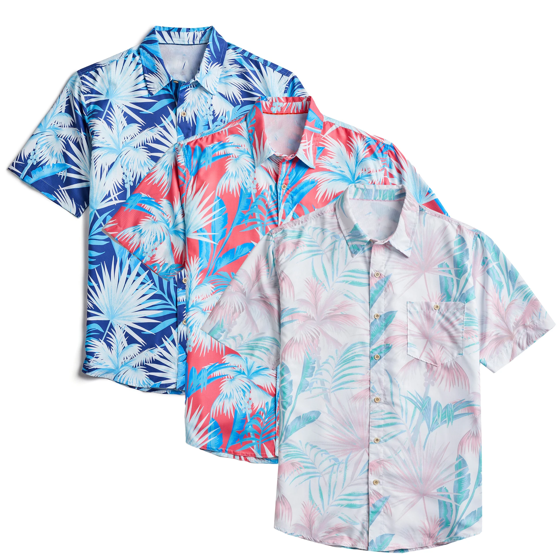 Мужская пляжная рубашка из полиэстера и спандекса с коротким рукавом