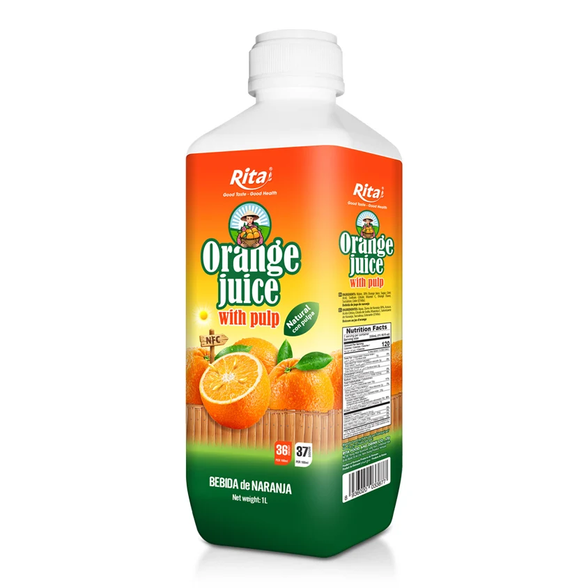 Orange Juice Drinks 1L PP Bottle with Pulp Beverage Refresh Drink Pure Juice OEM ODM Private Label
