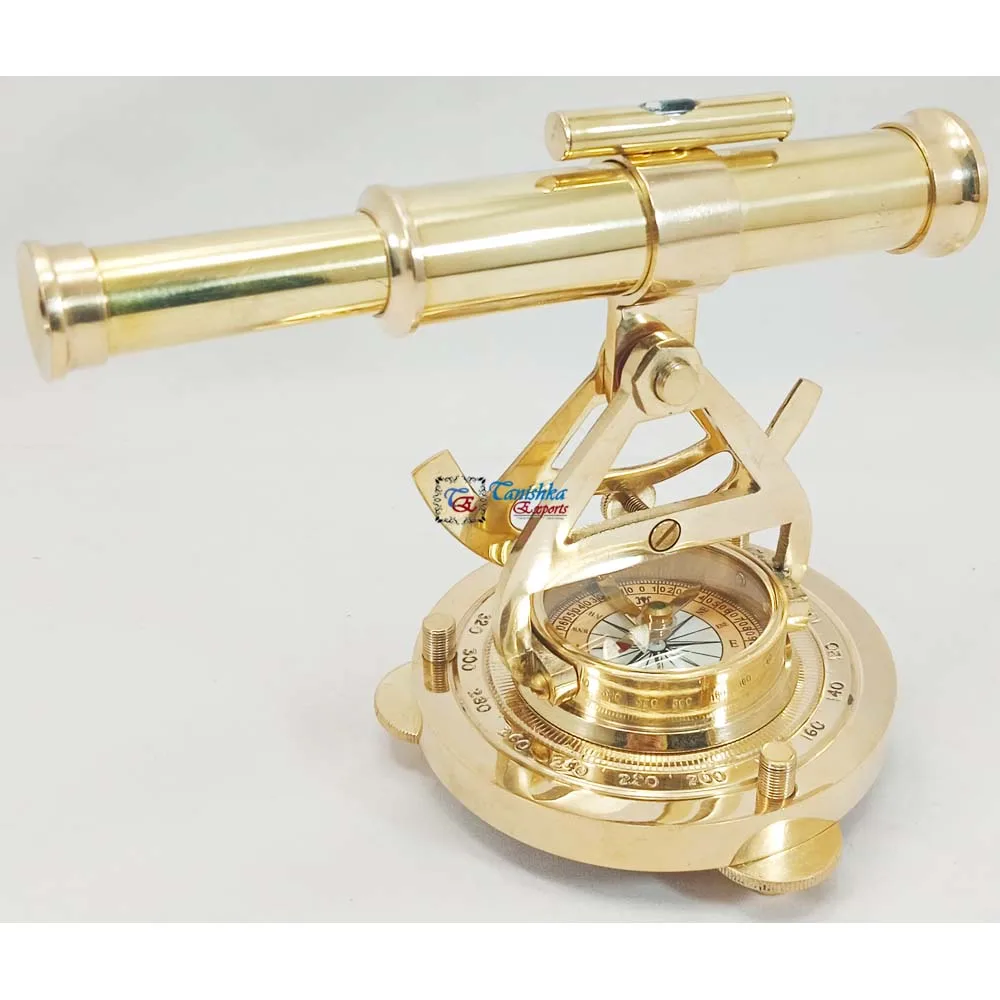 Collectibles Solid Shiny Brass Telescope Alidade with Directional Compass Base Nautical Antique Design Gift Telescope Alidade