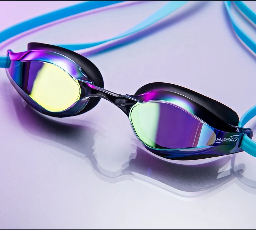 SAEKO Adult Teenager UV 400 Antifog Transparent Polycarbonate Lenses PC Frame Printed Logo Swimming Goggles