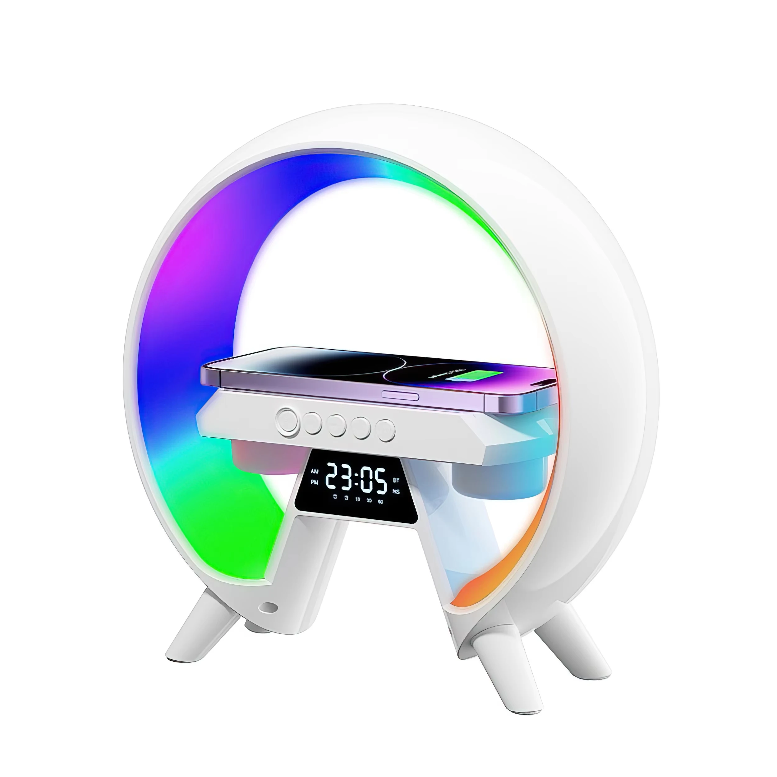 Fast Charging Dock Station Bluetooth Speaker Alarm Clock Desk Lamp RGB Colorful Light Charger for Smartphone