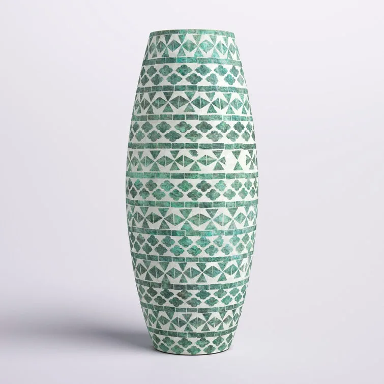 Modern mother of pearl green vase handmade decorative MOP seashells inlaid single flower vases from Vietnam
