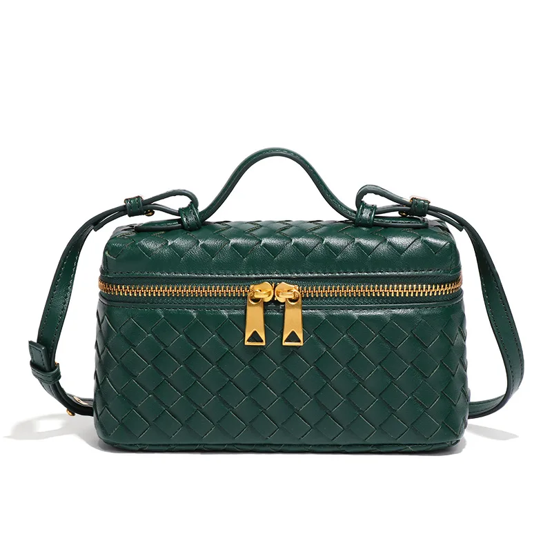 Hand-Woven Original PU Box Bag Net Red Star Style with Spring Summer New Fashionable Shoulder Handheld Crossbody Lunch Woven Bag
