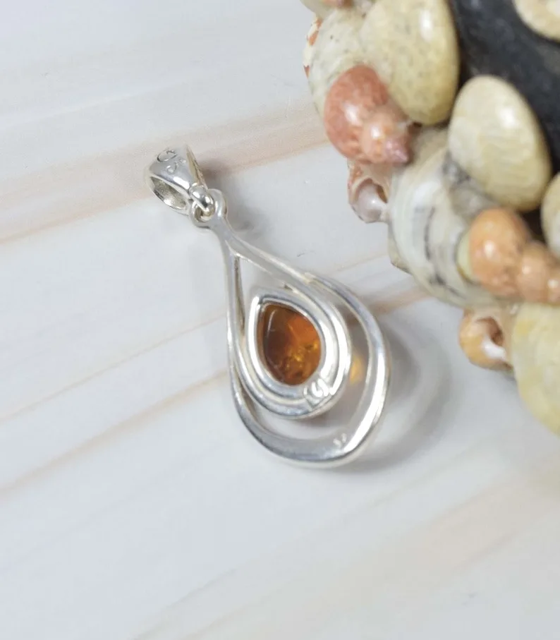 Amber Pendant 925 Sterling Silver Gemstone Designer Pendant Genuine Amber Pendant Pear Shape Natural Amber Gift For Easter Day