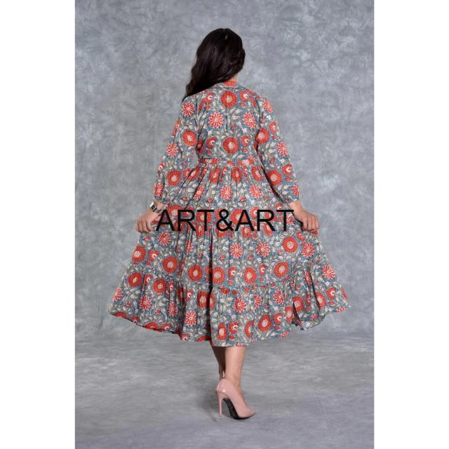 New Hand Block Printed Long Dress Handmade Cotton Vintage Dress Casual Women Dress Party wear Beautiful Flower Gown