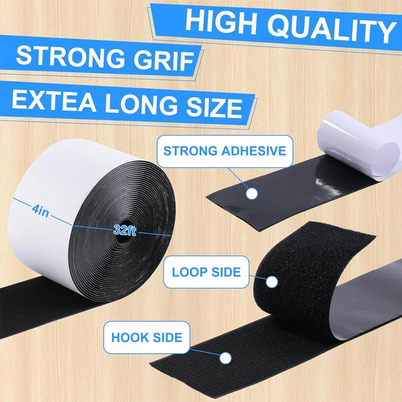Total 32 Feets Felt Tape Roll Polyester Felt Strip Self Adhesive Backed Felt Tape Black Furniture 4 Inch Felt Strips