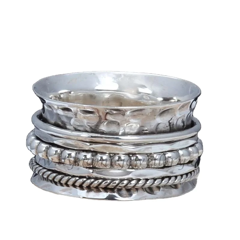 Beautiful Hammer Band Ring 925 Sterling Silver Spinner Ring Stress Free Wholesale 925 Sterling Silver Meditation Spinner Ring