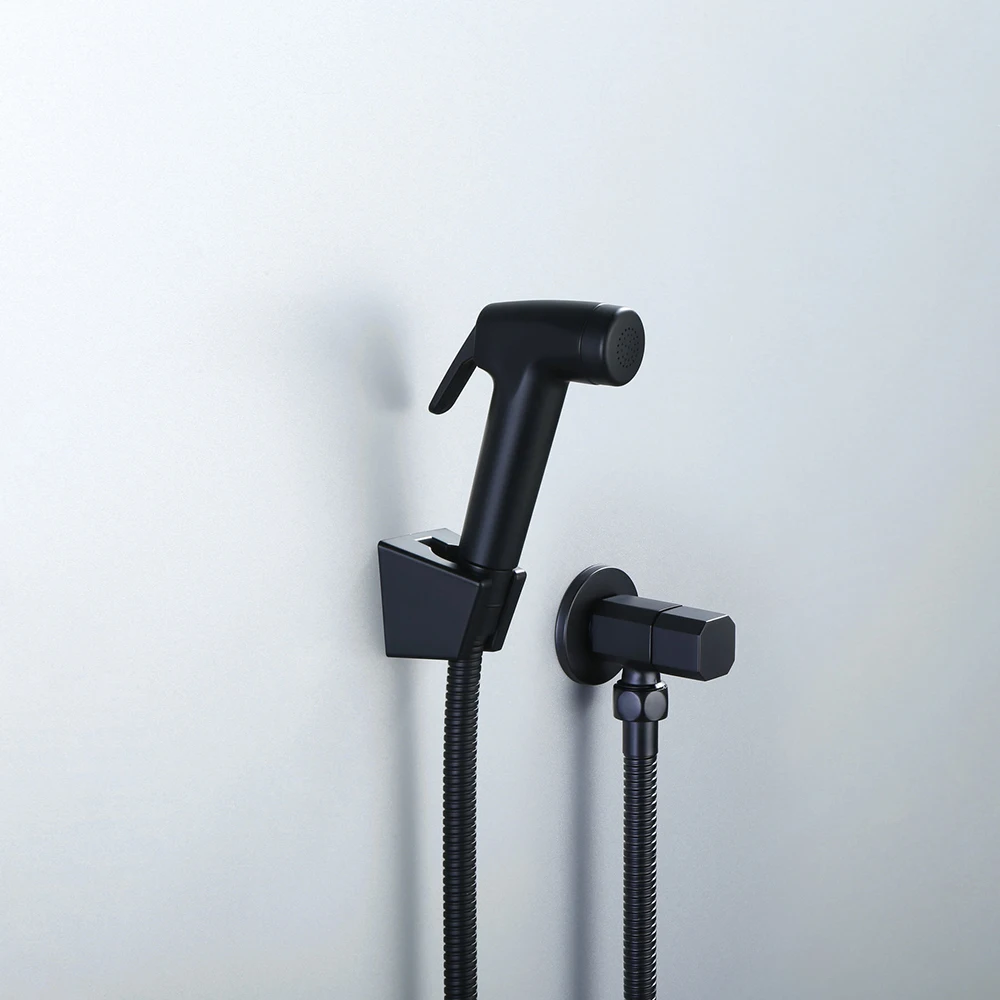 Stainless Steel Shattaf Handheld Black Bidet Adjustable Sprayer Kit Toilet with Hot and Cold Mixing Valve