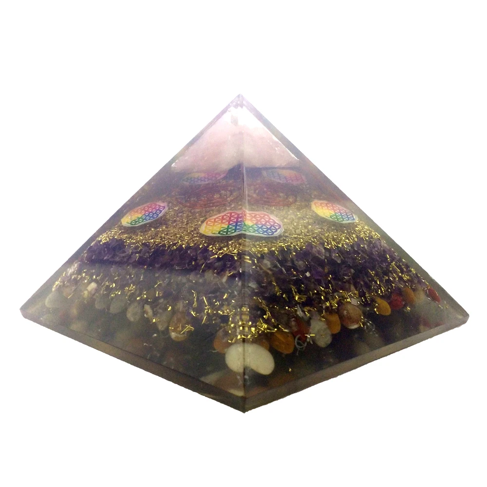 Agate Stone Export 75-80 mm Amethyst Orgonite Pyramid Flower Life (120 Grams) Elevate Your Spirit-Semi-Precious Stone Crafts