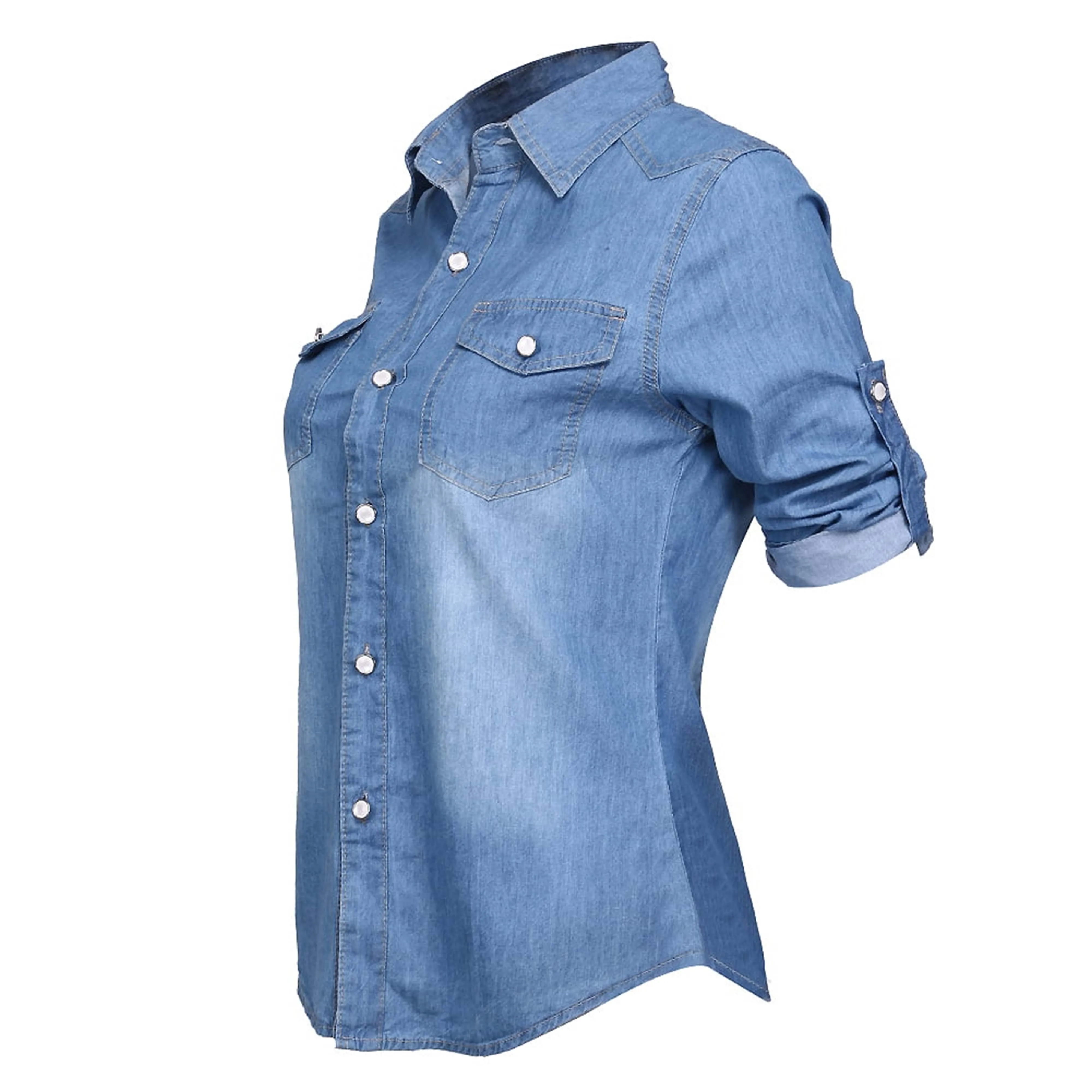 OEM Button Down Denim Shirts Casual Long Sleeve Blouse Top Quality Breathable Denim Shirt Women Slim Fit Denim Shirt For Girls