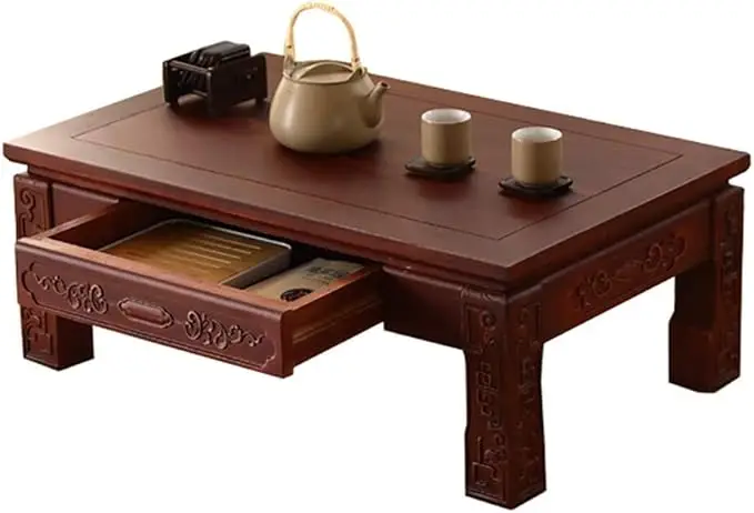 Special Edition Japanese-Style Low Wooden Table with Storage Drawers for Tatami, Bedrooms, and Bay Windows